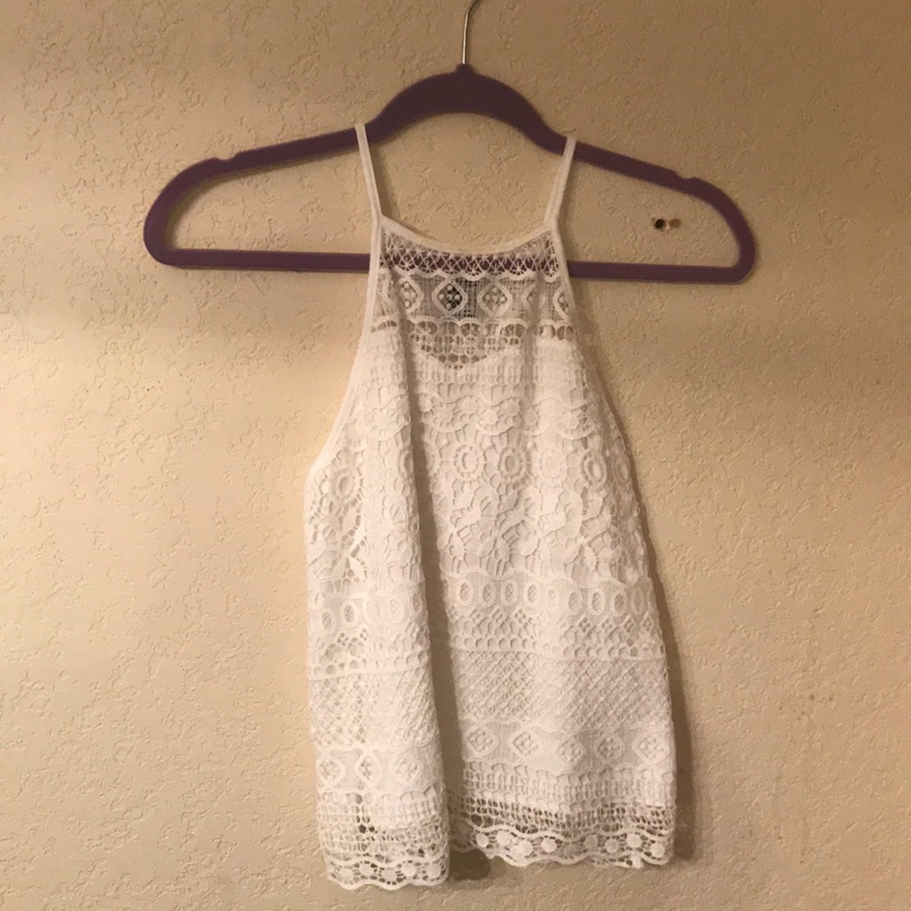 White lace back tank top